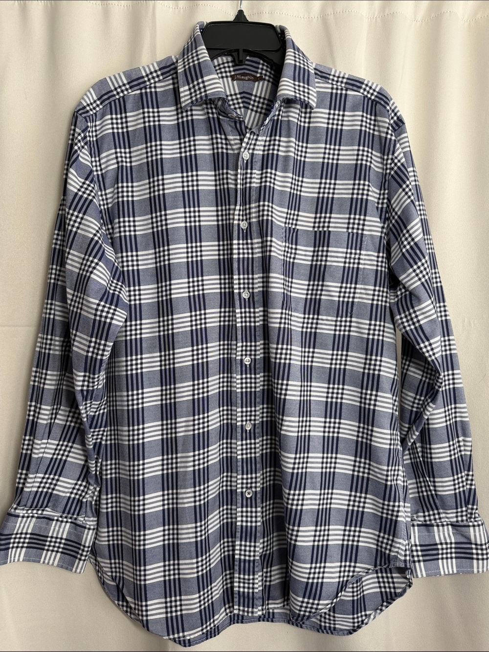 J. McLaughlin Men's Navy Plaid Button Down Long Sleeve Shirt 100% Cotton Large